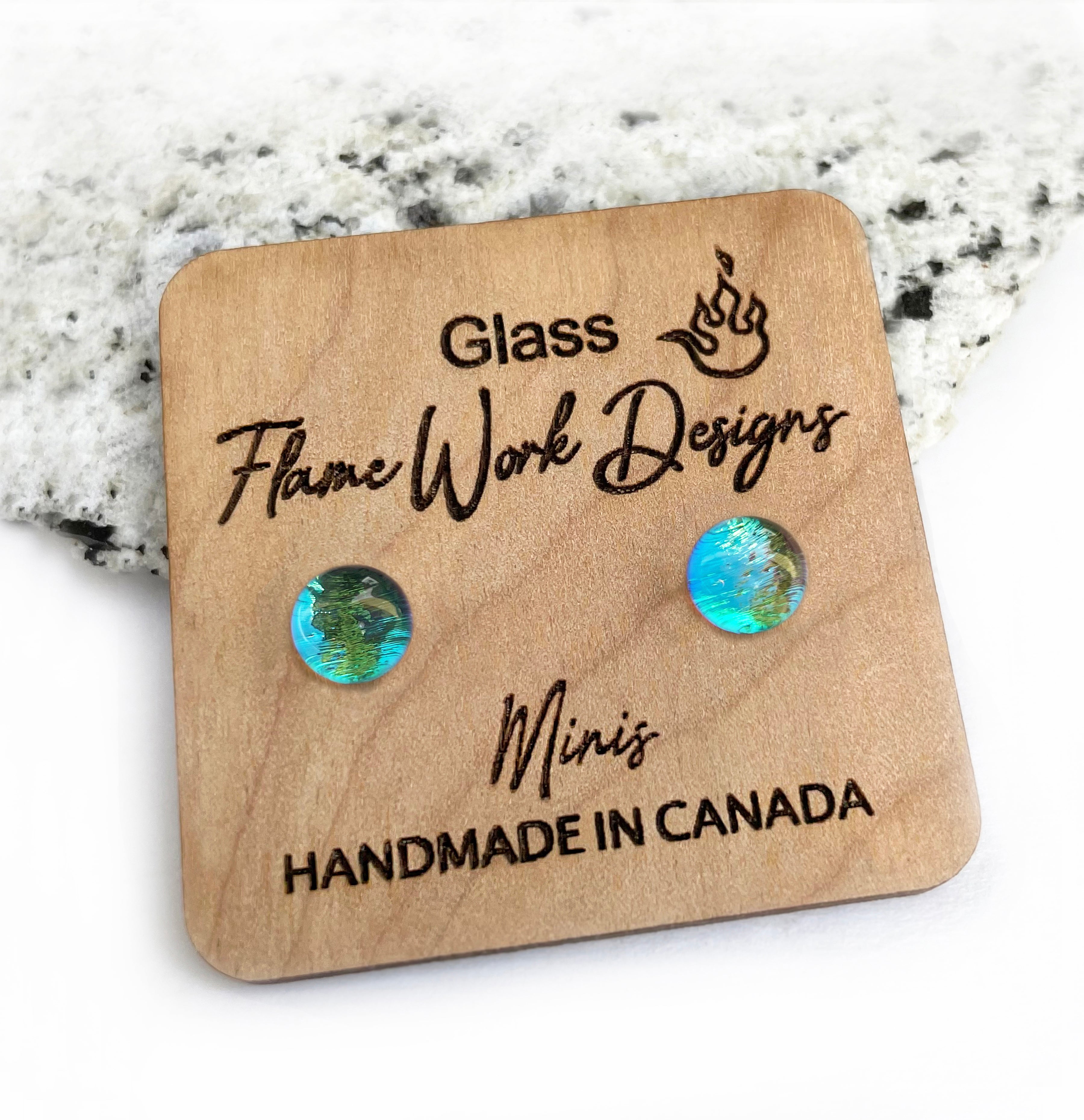 Dichroic Glass Studs, Key Lime Pie 6mm Mini Glass Earrings