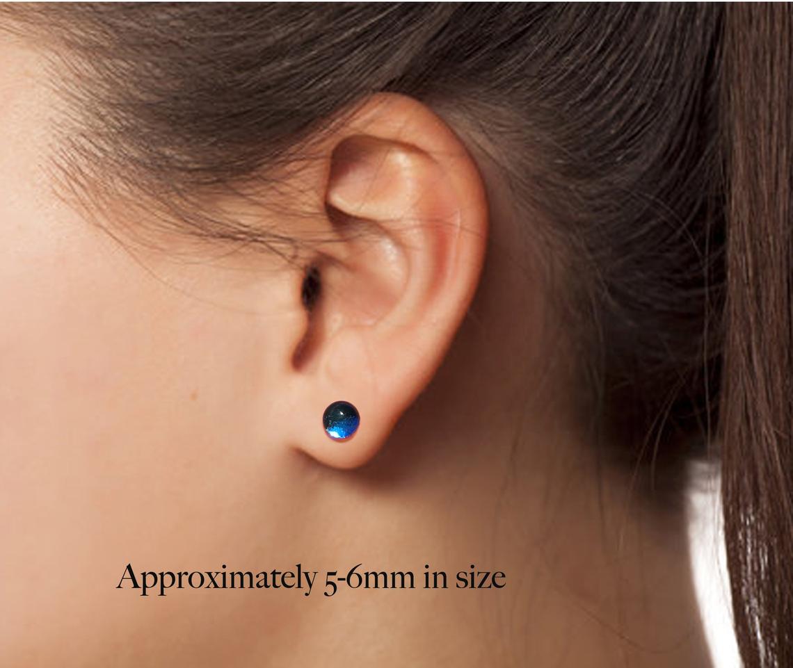 Dichroic Glass Studs, Blue Raspberry 6mm Blue Mini Earrings