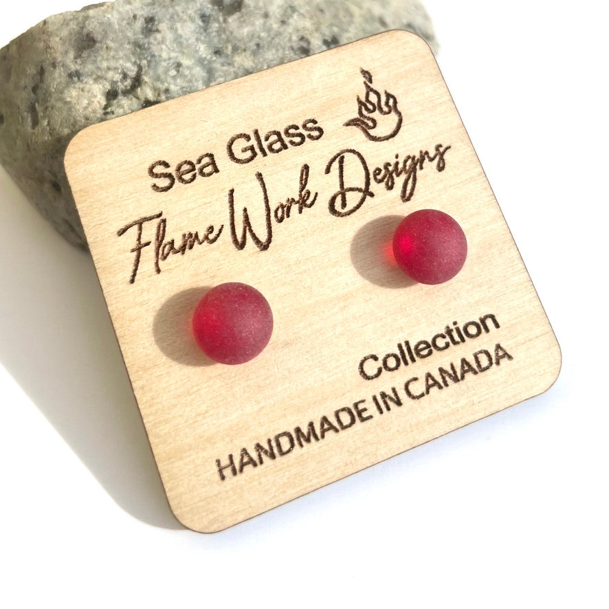 Sea Glass Studs - Red