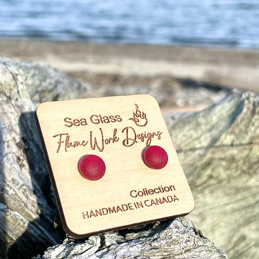 Sea Glass Studs - Red