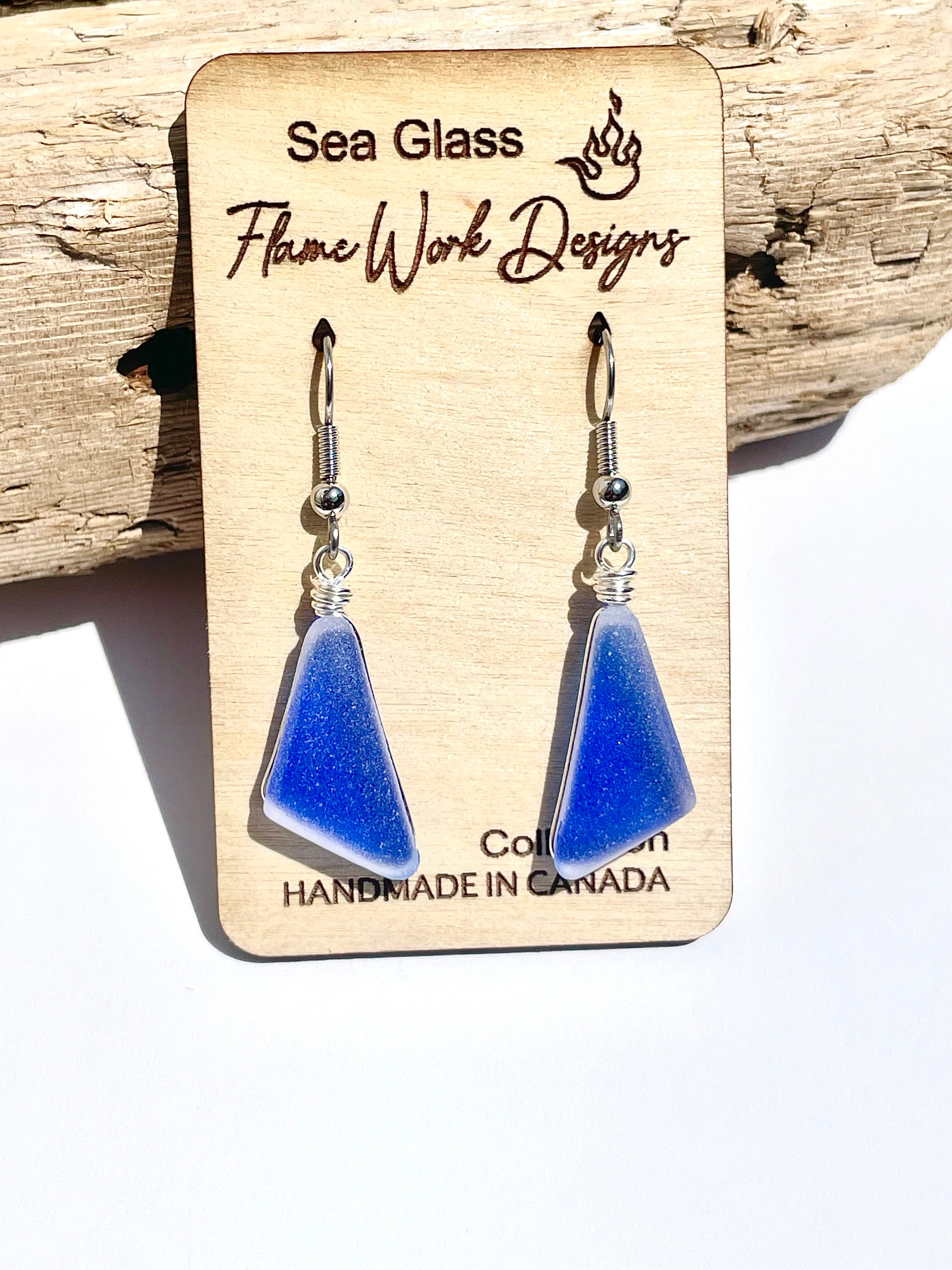 Sea Glass Earrings - Cobalt Blue