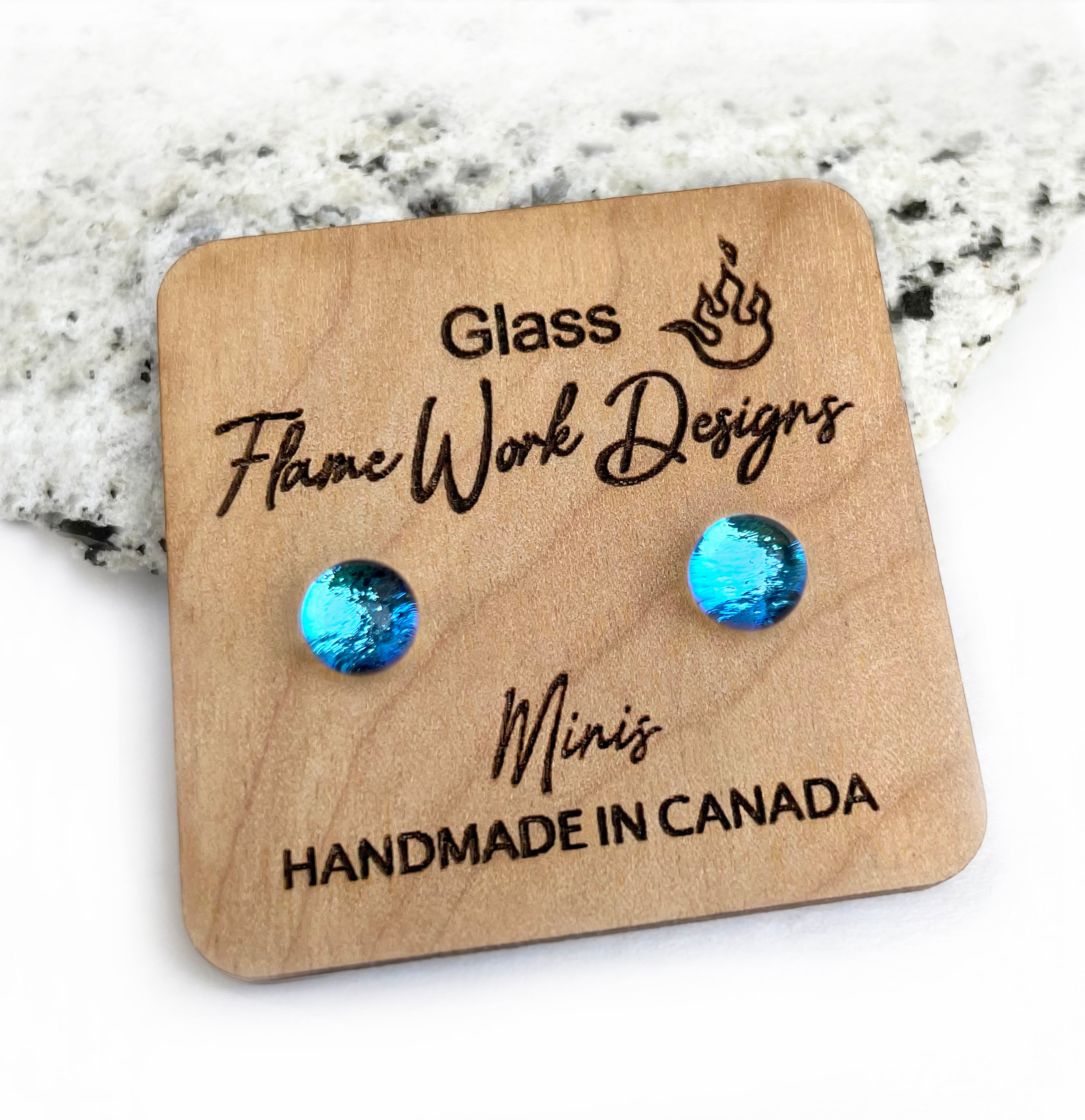 Dichroic Glass Studs, Blue Raspberry 6mm Blue Mini Earrings