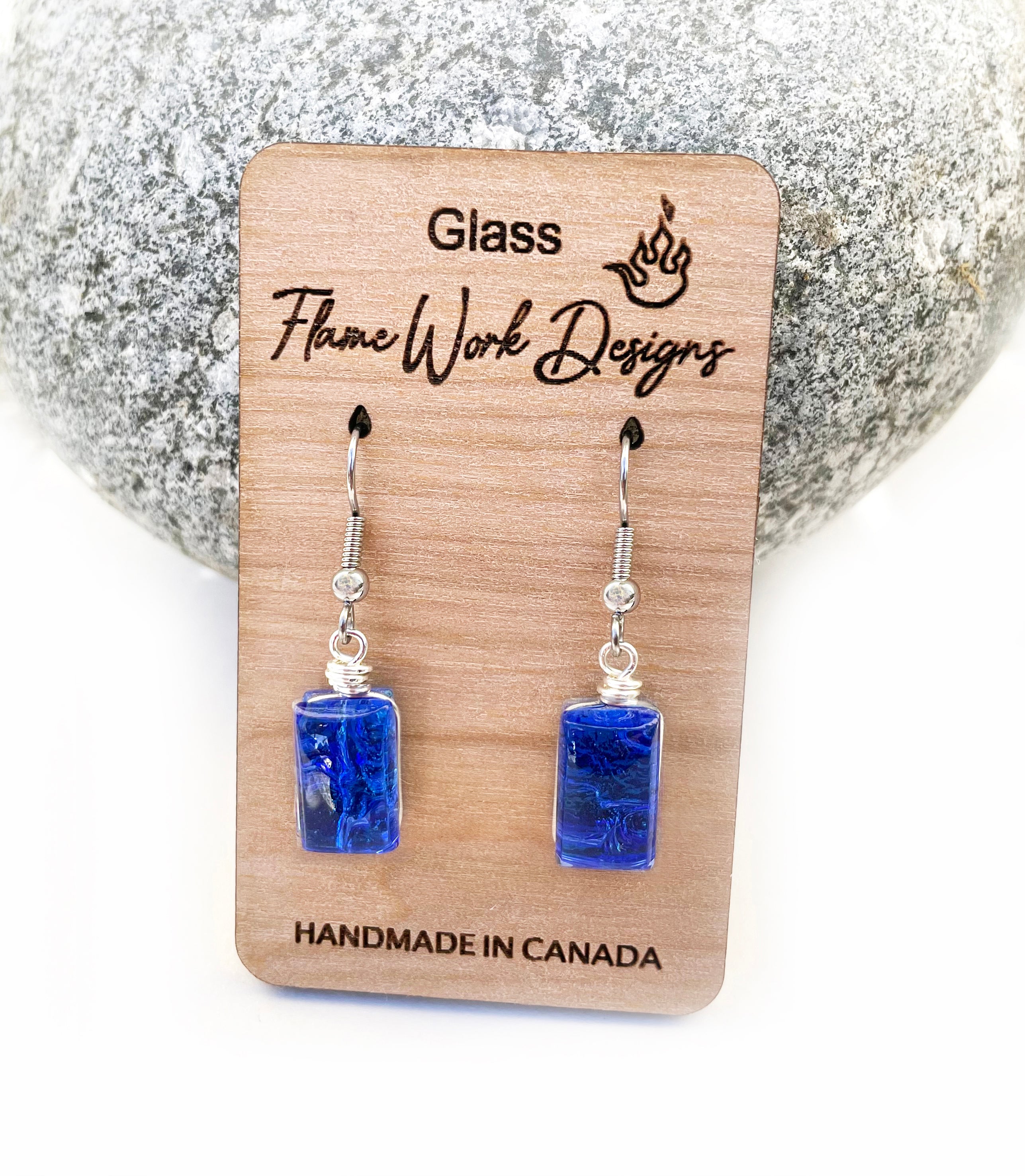 Dichroic Glass Earrings - Cobalt Blue
