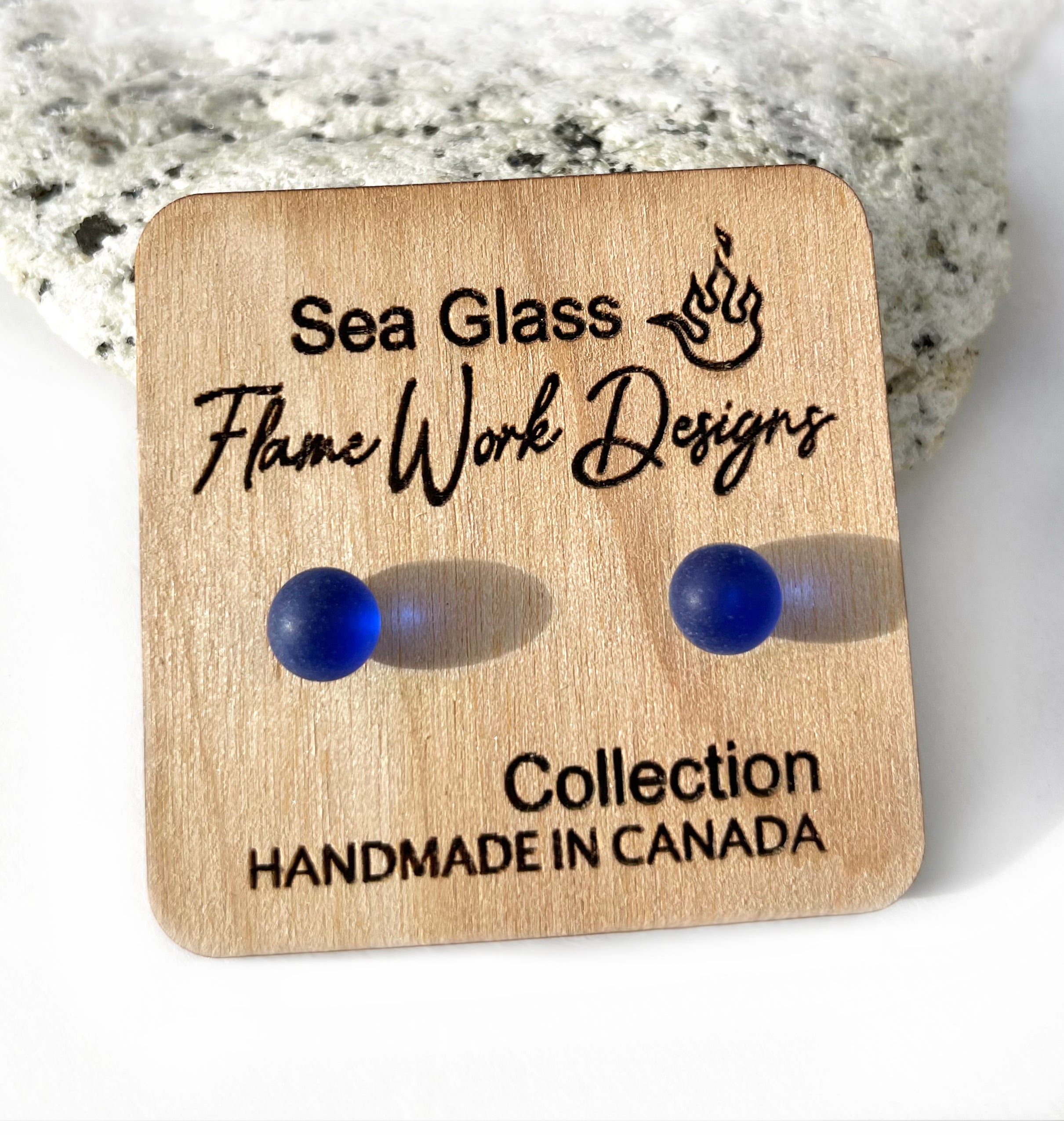 Sea Glass Studs - Cobalt Blue