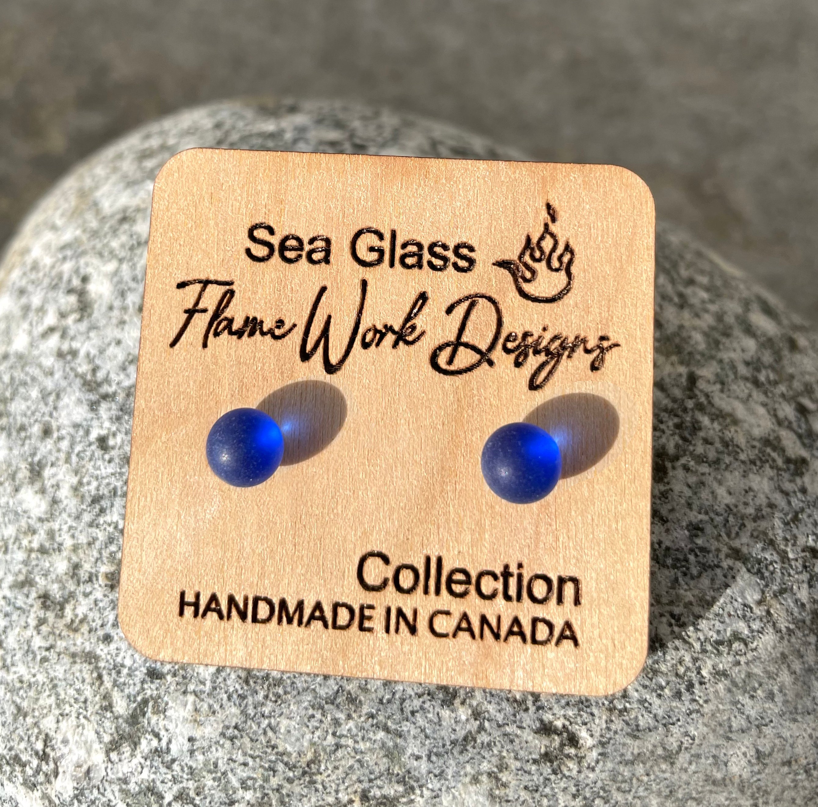 Sea Glass Studs - Cobalt Blue