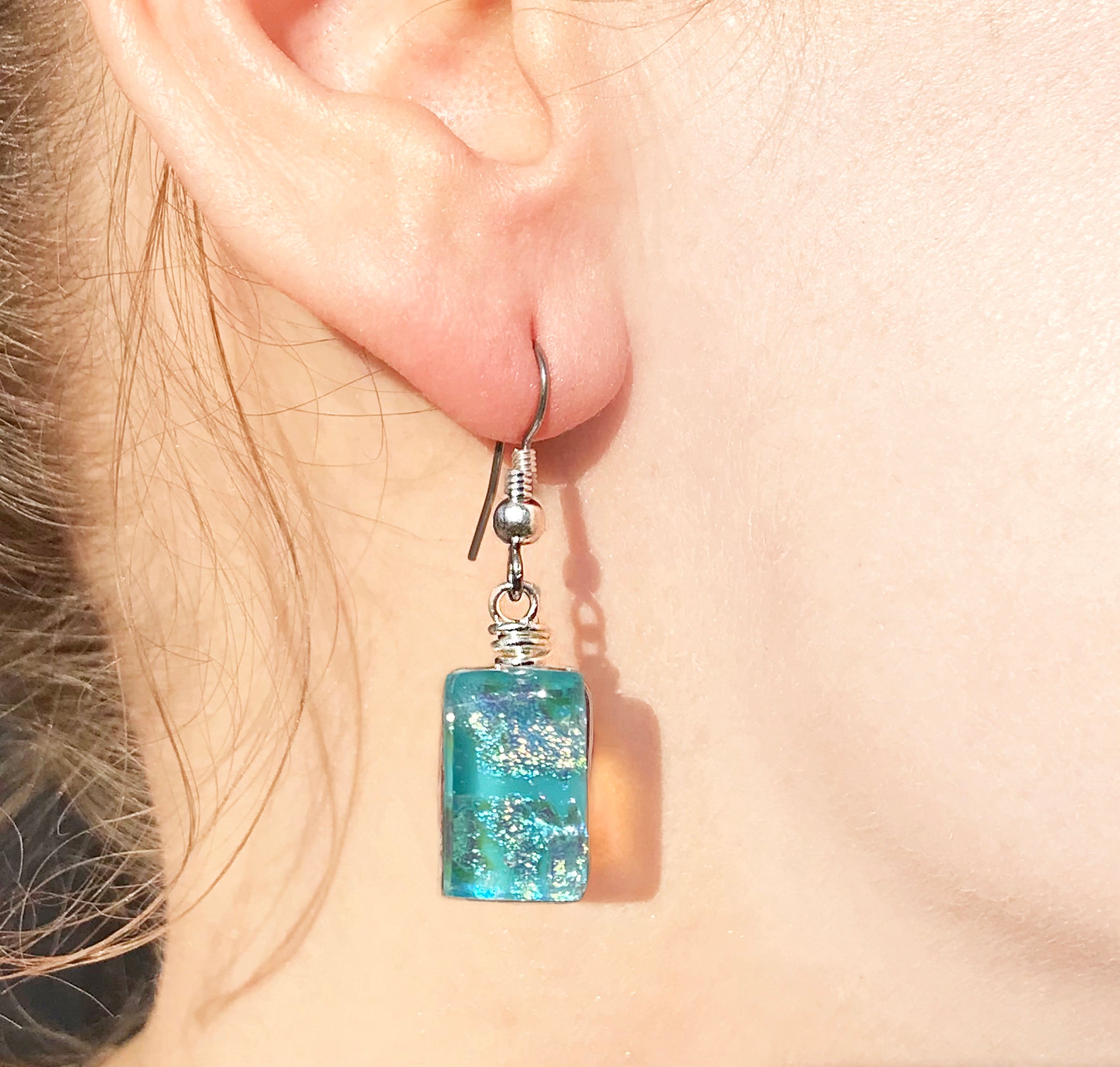 Dichroic Glass Earrings - Light Blue