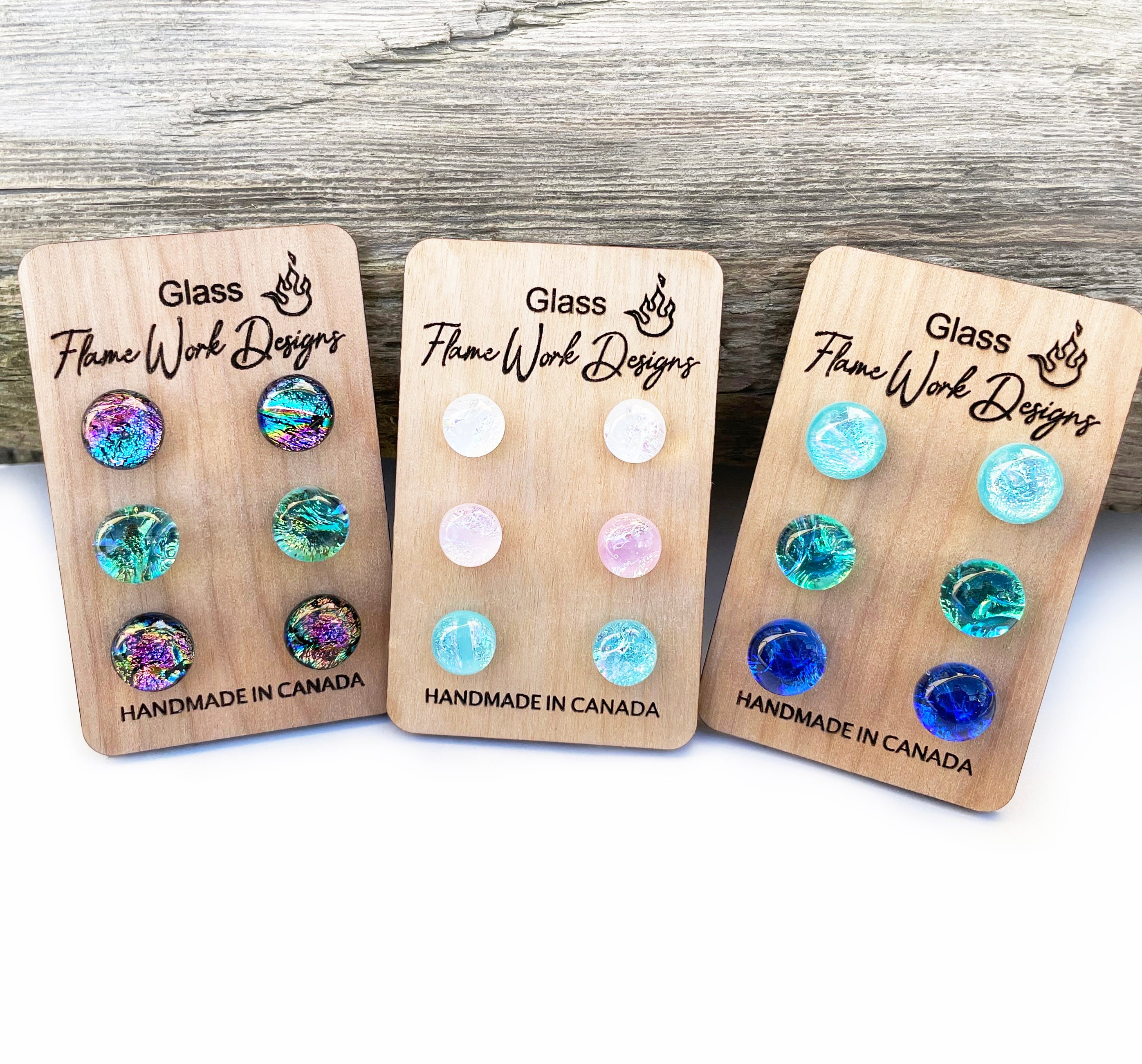 Glass Earring Set, 3 Pairs of Studs -Pink Opal Sold Out!