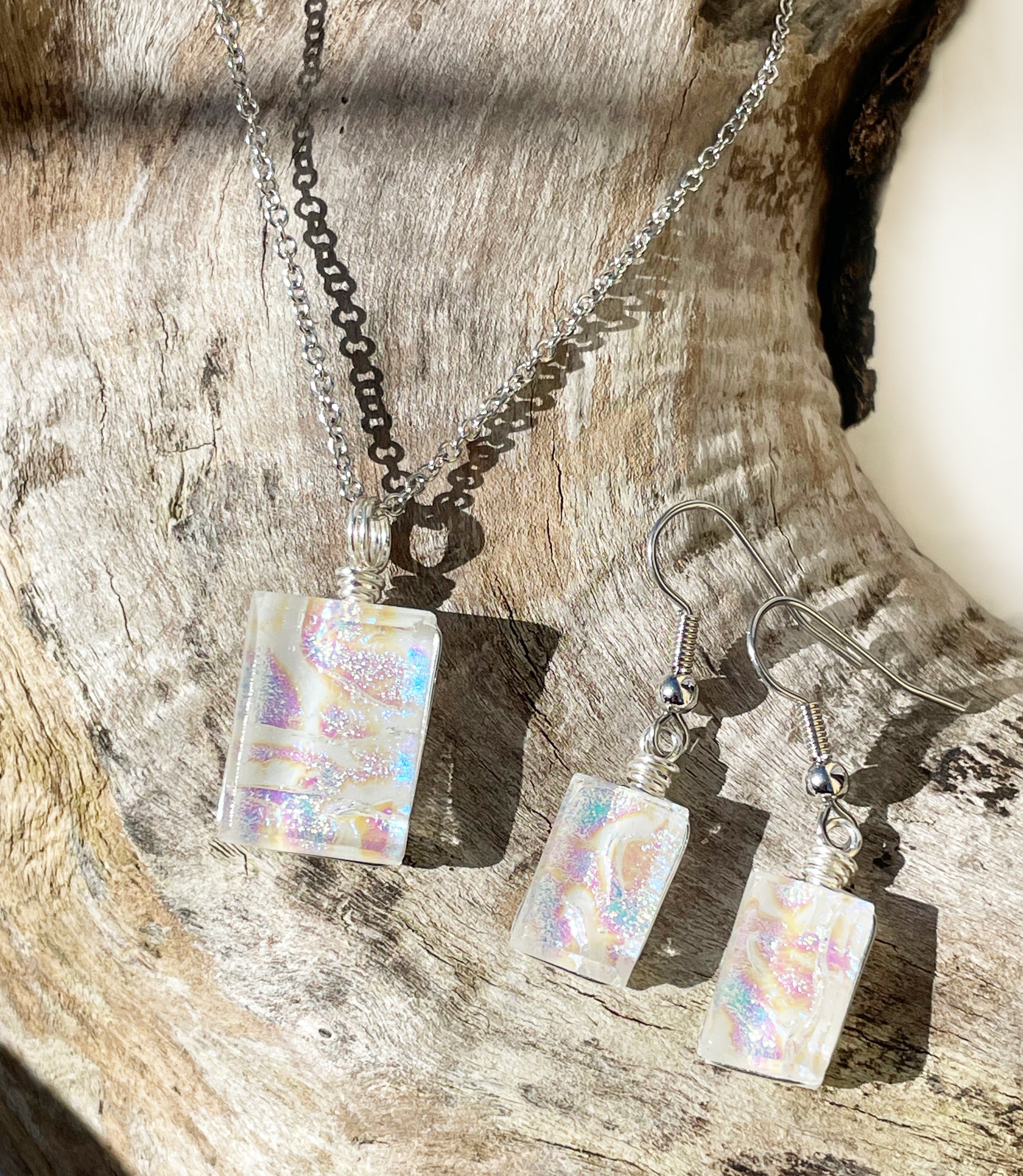 Dichroic Glass Pendant Set - Opal