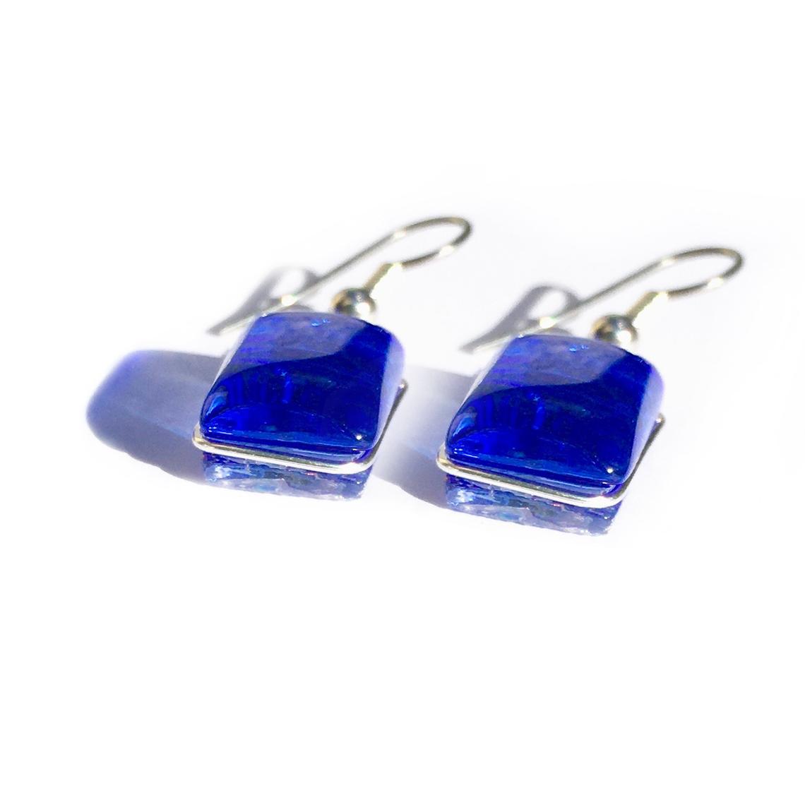Dichroic Glass Earrings - Cobalt Blue