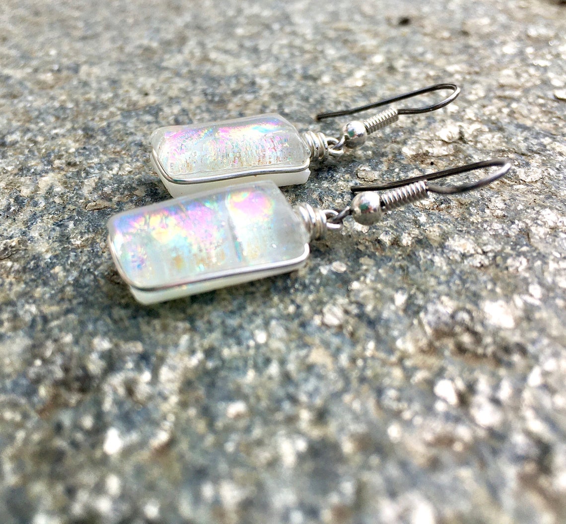 Dichroic Glass Earrings - Opal